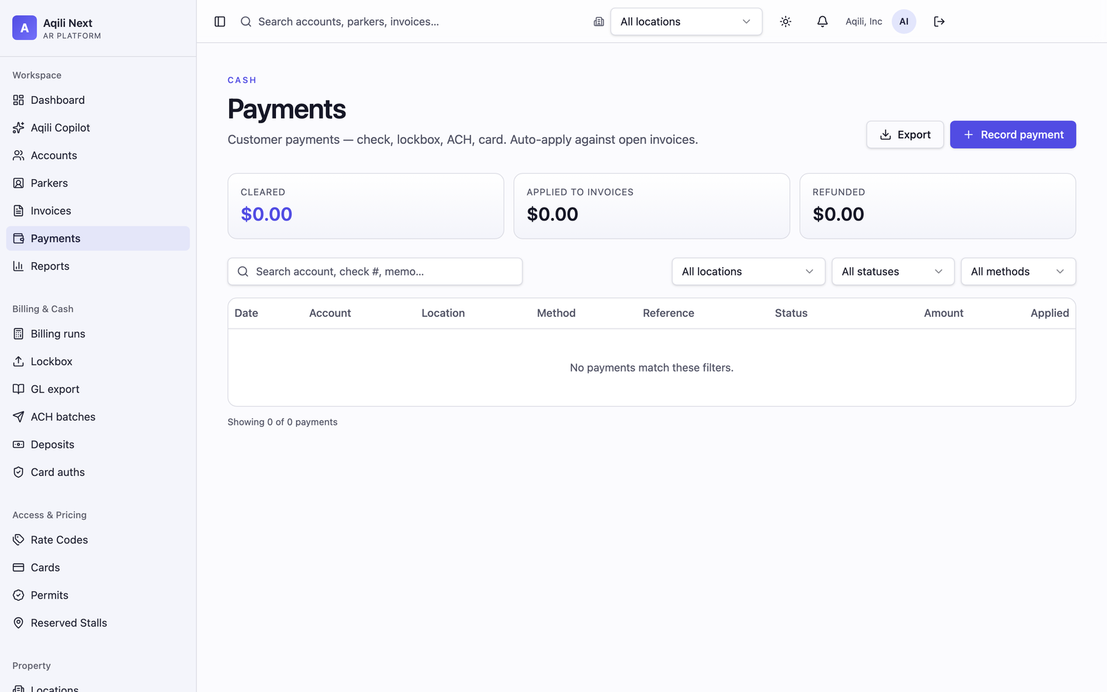 Payments in Aqili Next